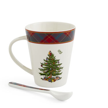 Christmas Tree Tartan Mug & Spoon Set Christmas Tree Tartan Mug & Spoon Set